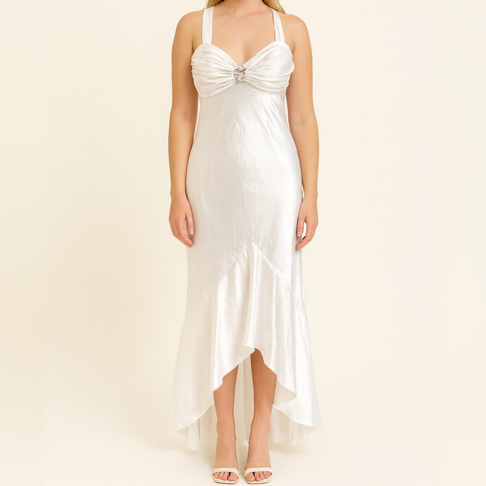 Bride Event Special Occasion May Queen Pearl White couture Dress Sz M Classy Y2K